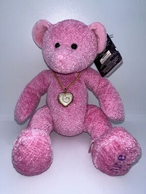 Russ Pink Bear June With Heart Necklace Tags 7" Plush Stuffed Animal